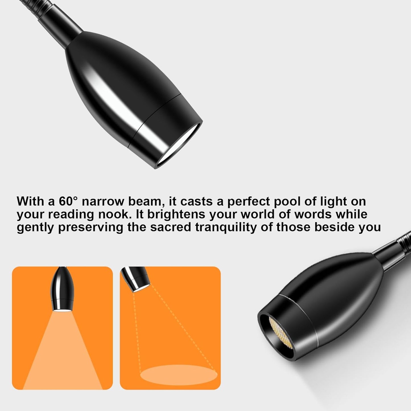 ERAY LED Wall Mounted Reading Light, Bedside Reading Lights for Bed with Touch Control, 3 Dimmable, 360°Flexible Gooseneck Headboard Book Reading Lamp Wall Sconce, 3000k-6000k-2 Pack