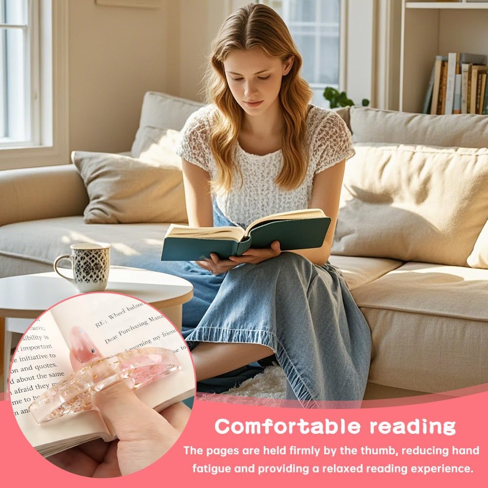 4Pcs Thumb Book Page Holder, Resin Book Finger Page Holder, Finger Ring Opener Bookmark for Easy Readin, Boo-k Accessories for Teachers Students Reading Lovers(Color:4 Color)