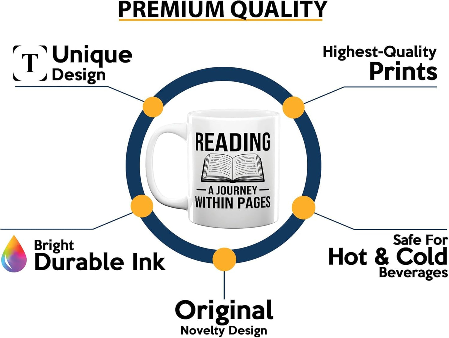 Book Lover Coffee Mug 11oz White -Reading A Journey - Bookworm Literature Library Book Lover Reader Booked Editor Intellectual Studious
