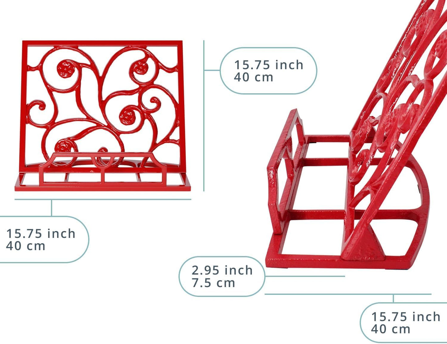 Comfify Decorative Ornament Cast Iron Cook Book Stand - Elegant Cookbook Holder for Kitchen - Adjustable, Durable Decorative Metal Recipe Holder, Bookstand