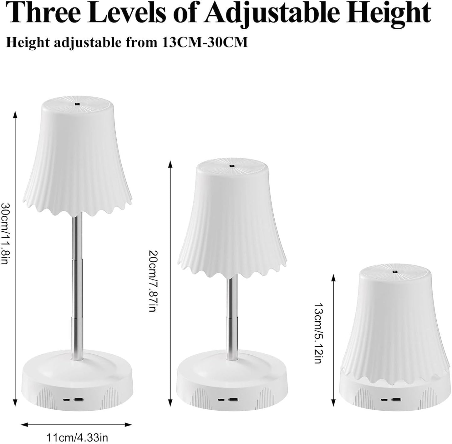 Cordless Desk Lamp - Rechargeable Adjustable Height Ambient Table Light, Battery-Powered Smart for Reading and Decoration, Table Lamp for Bedroom Living Room Kitchen Nightstand Restaurant