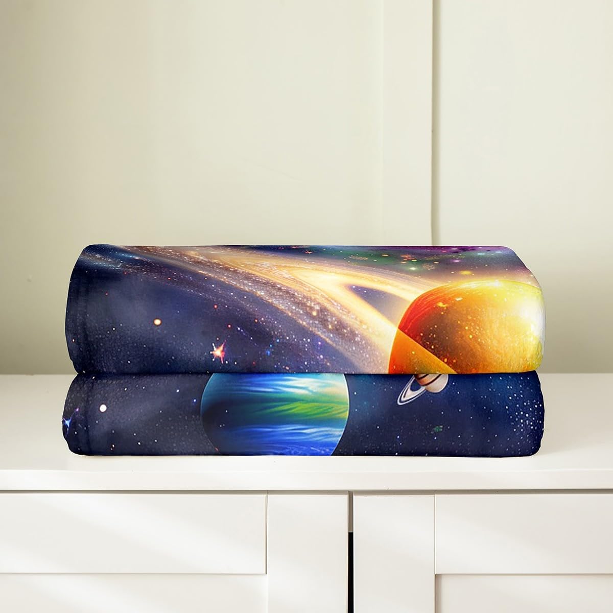 Erosebridal Outer Space Blanket Queen 90x90, Sky Galaxy Planet Stars Throw Blanket, Universe Sparkle Stars Fleece Blanket, Sapce Theme Solar System Cosmos Bed Blanket for Bedroom Living Room