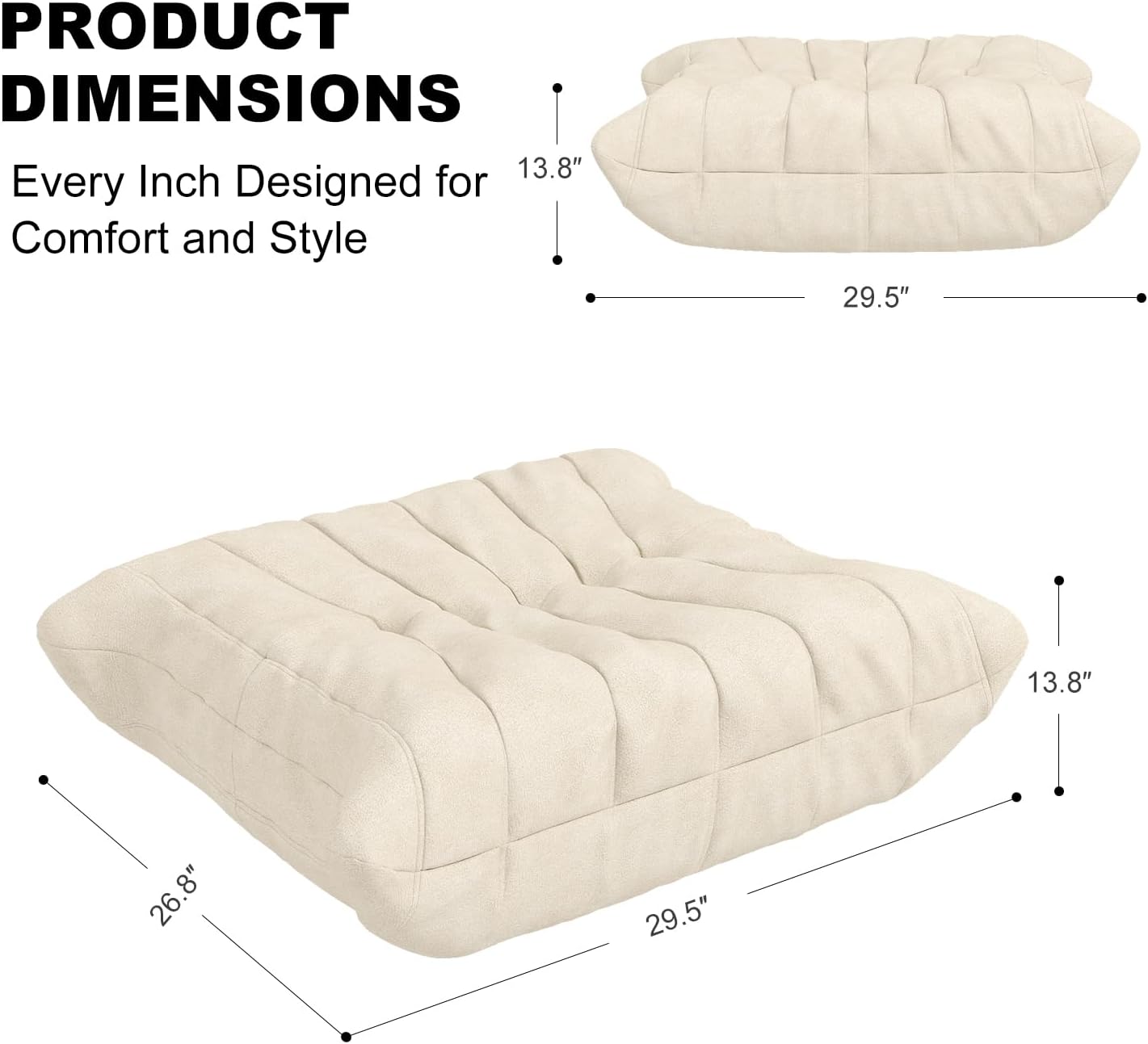 Full Foam Bean Bag Ottoman – Comfortable Ottoman Chair, Waterproof Upholstery, for Bean Bag Chair,Lounge Chair,Couch (Whtie)