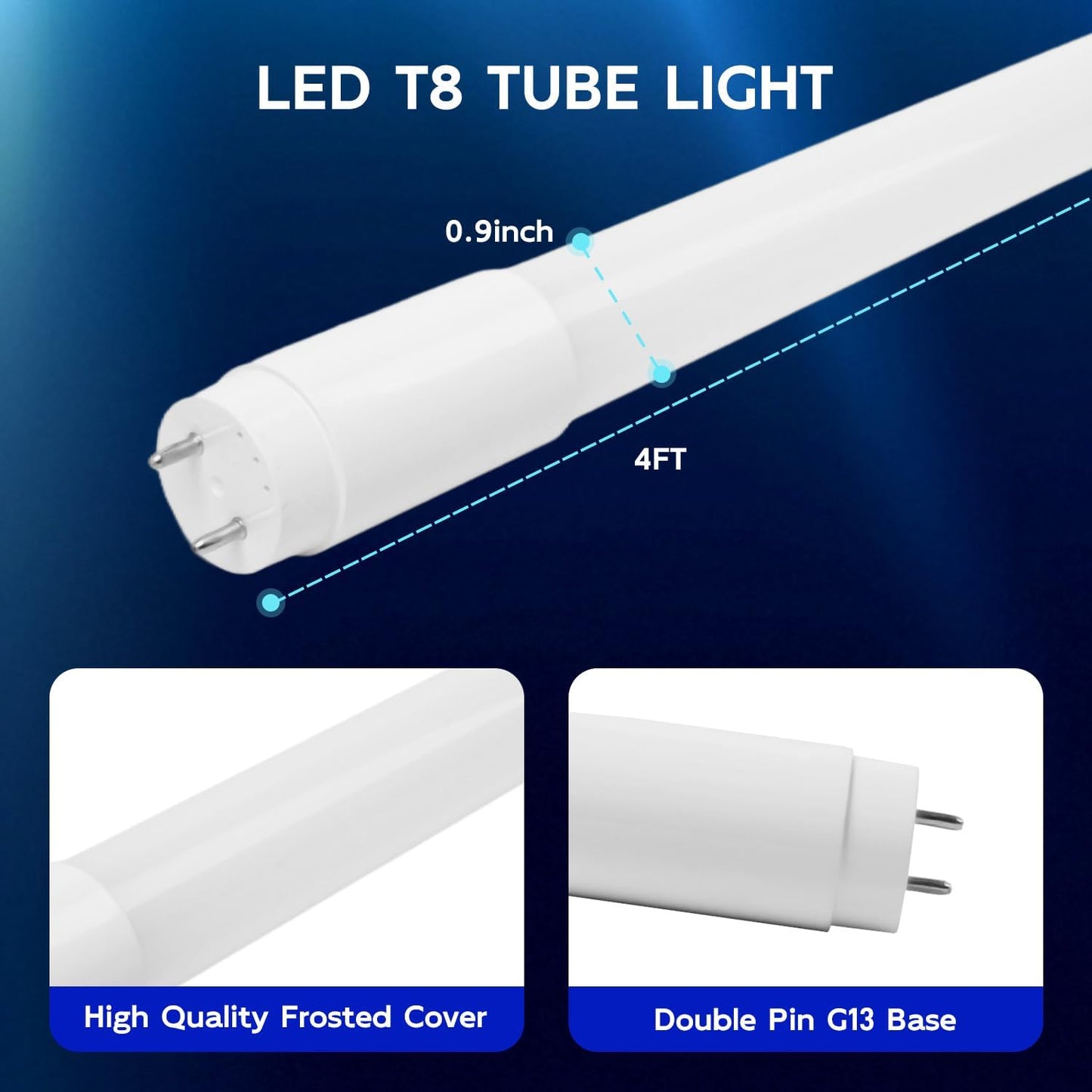 hykolity 20 Pack 4FT LED T8 Hybrid Type A+B Light Tube, 18W, Plug & Play or Ballast Bypass, Single-Ended OR Double-Ended, 5000K, 2400lm, Frosted Cover, T8 T10 T12 for G13, 120-277V, UL Listed