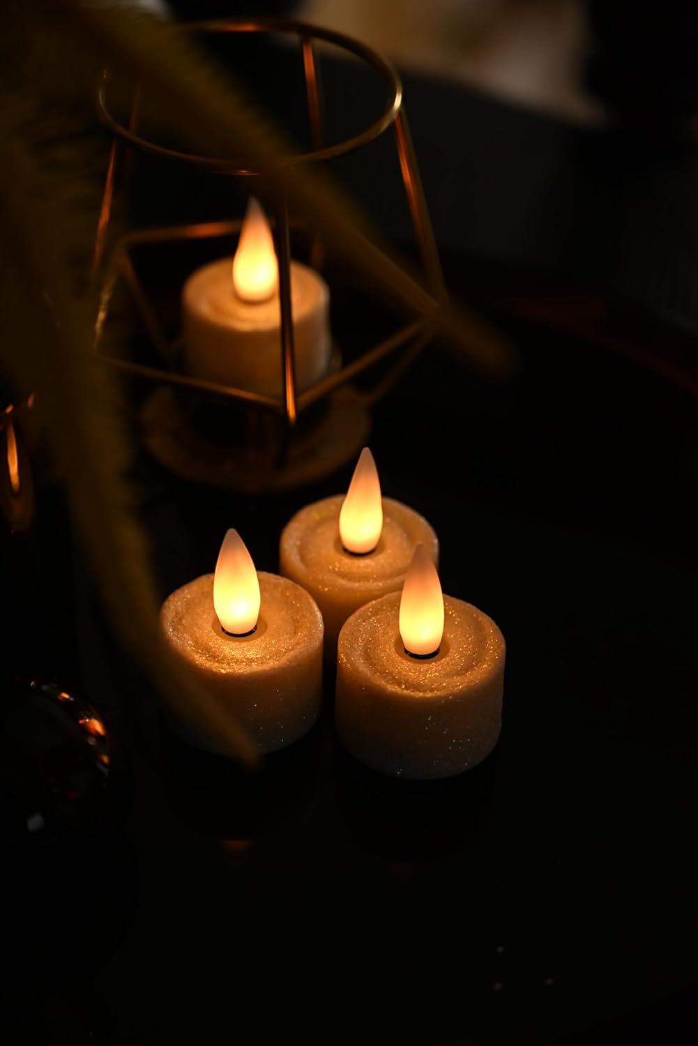 Rechargeable Flameless Tealights Candle with Remote Timer, 3D Moving Flame Real Wax Led Tealight Candles (Glitter Ivory, 1.4in)