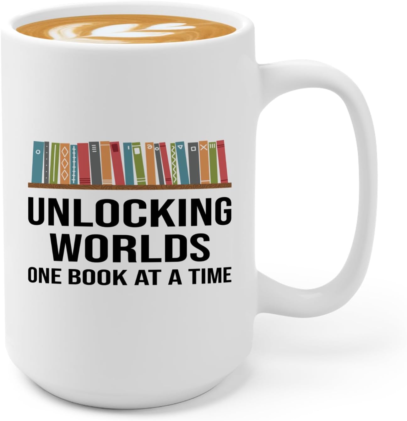 Book Lover Coffee Mug 15oz White -Unlocking Worlds - Gift For Poets Bookish People Bibliophile Librarian Book Club Reader