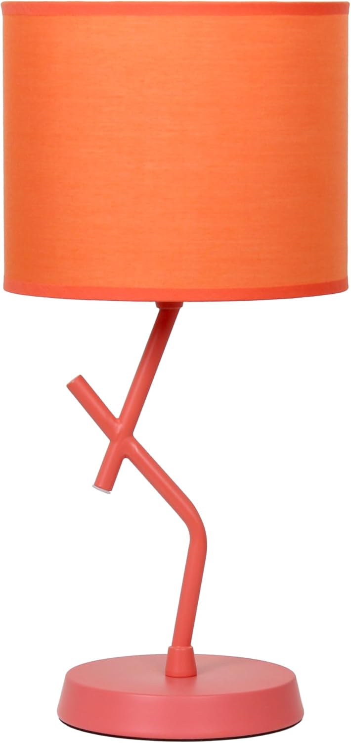 Simple Designs LT1172-ORG 17.13" Metal and Modern Abstract Table Lamp with Drum Fabric Shade, Bedroom, Office, Living Room, Dorm, Side Table, Orange