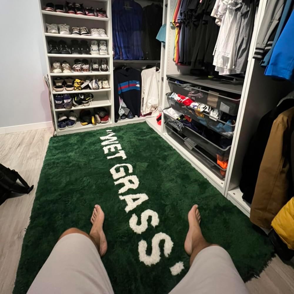 Wet Grass Rug - Green Grass Classic Handmade Flocked Area Rug - Hypebeast Home Decor Carpet - 4.4 * 6.4ft (133 * 195cm) Living Room Anchor/Bedroom Centerpiece/Home Office - Artistic Premium Floor Mat