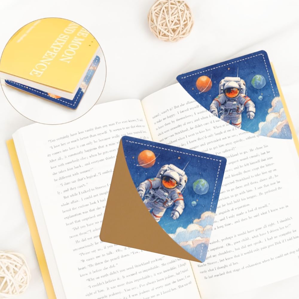 2PCS Leather Bookmarks 3.54 x 3.54 Inch Astronaut and Space Galaxy Design Reading Accessories for Books Journals Bibles Travel Diary Students Teachers and Book Lovers Gift
