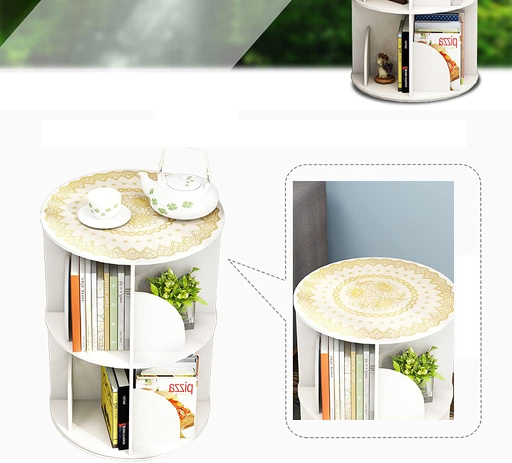 4-Tier White 360° Rotating Corner Bookshelf - Stylish Round Bookcase for Living Room & Library, Space-Saving Floor Shelf, Modern Home Decor Furniture