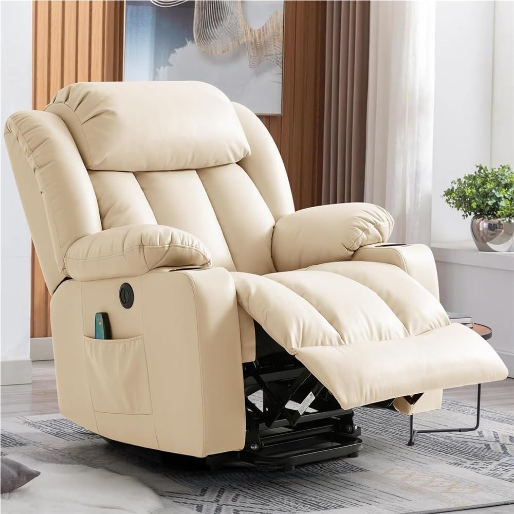 Electric Power Lift Recliner Chair with Heat and Massage for Elderly Adults Extended Footrest USB Ports Side Pockets Ergonomic Living Room Sofa Furniture