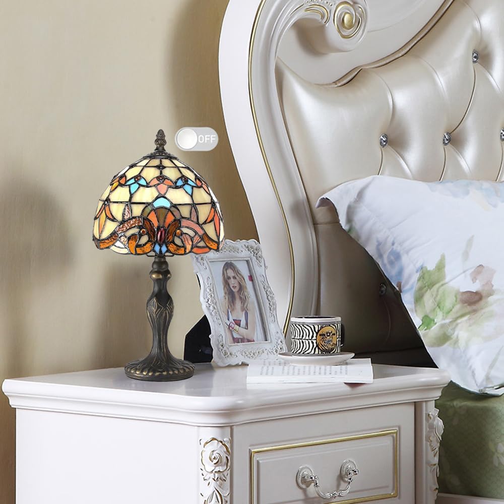 Table Lamp Tiffany Style 8 Inch Stained Glass Lampshades Small Bedside Lamp Reading Antique Desk Light Livingroom Bedroom Office Vintage Art Decor(Color:A-8)
