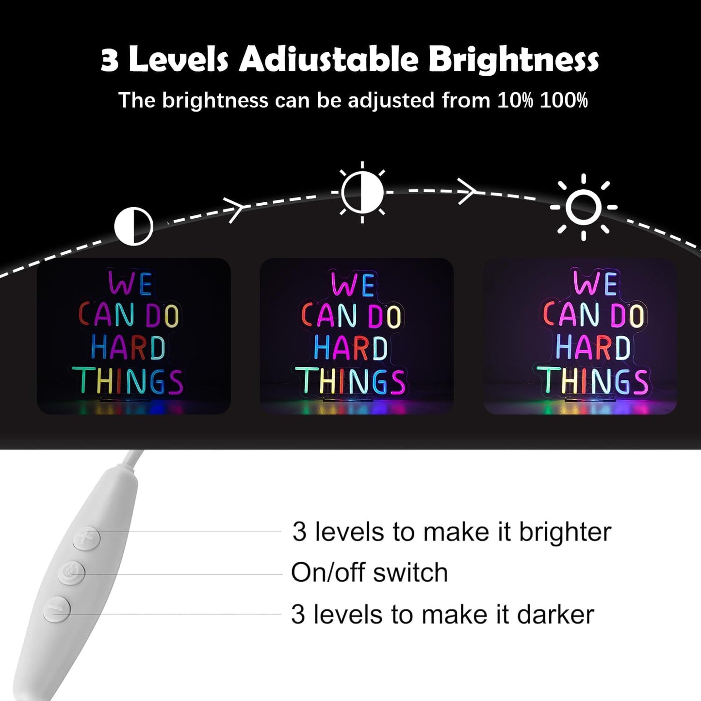 We Can Do Hard Things Neon Sign for Teachers – Dimmable Multicolor Letter Classroom Light with Wired Dimmer, 11.4×12.8 in, Includes 4 Wall Anchors – Back to School Teacher Gift