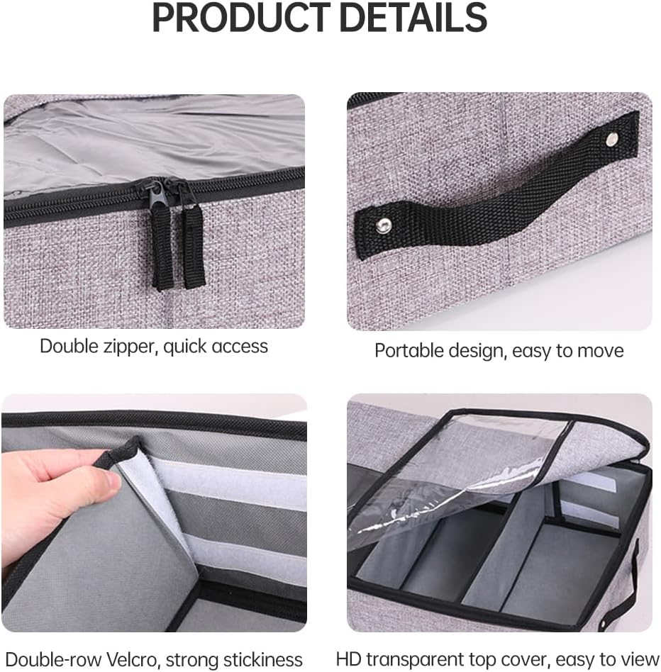 DAISHA 2PCS Underbed Organizer Drawer,Foldable Clear Window Storage Box with 2 Zippers for Clothes,Shoes,Home & Car.