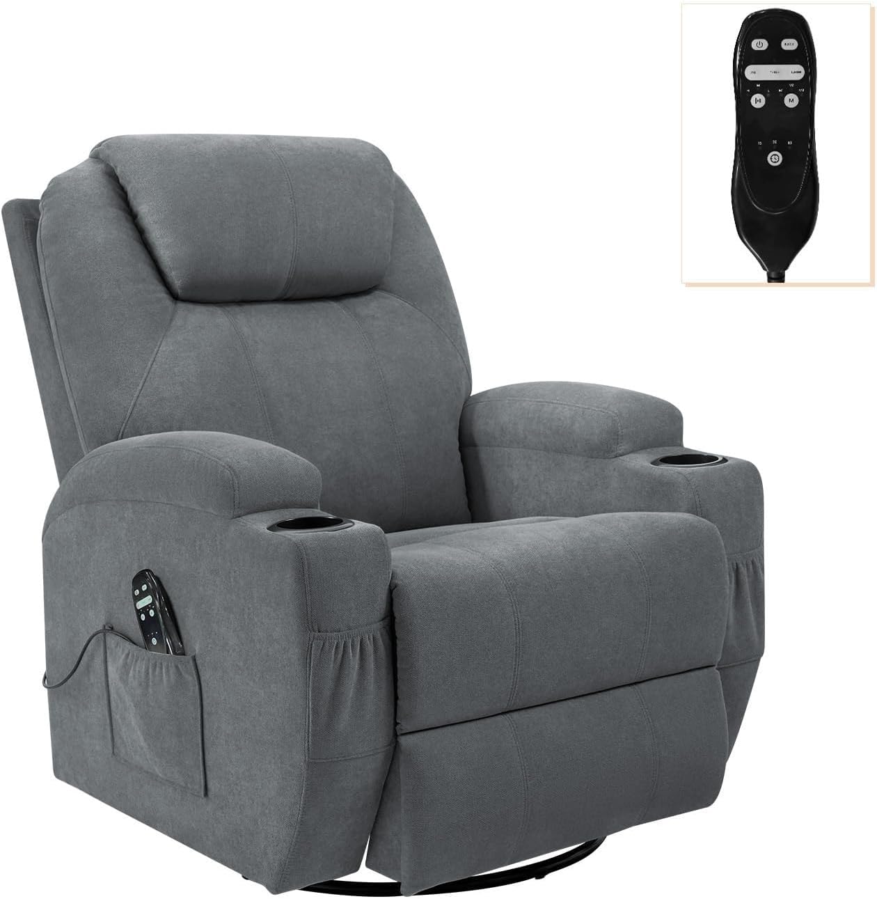 Rocking Recliners Chairs with Massage Classic Swivel Ergonomic Lounge Chair Sofa with 2 Cup Holders Side Pockets for Living Room Home Theater Seat(Gray)