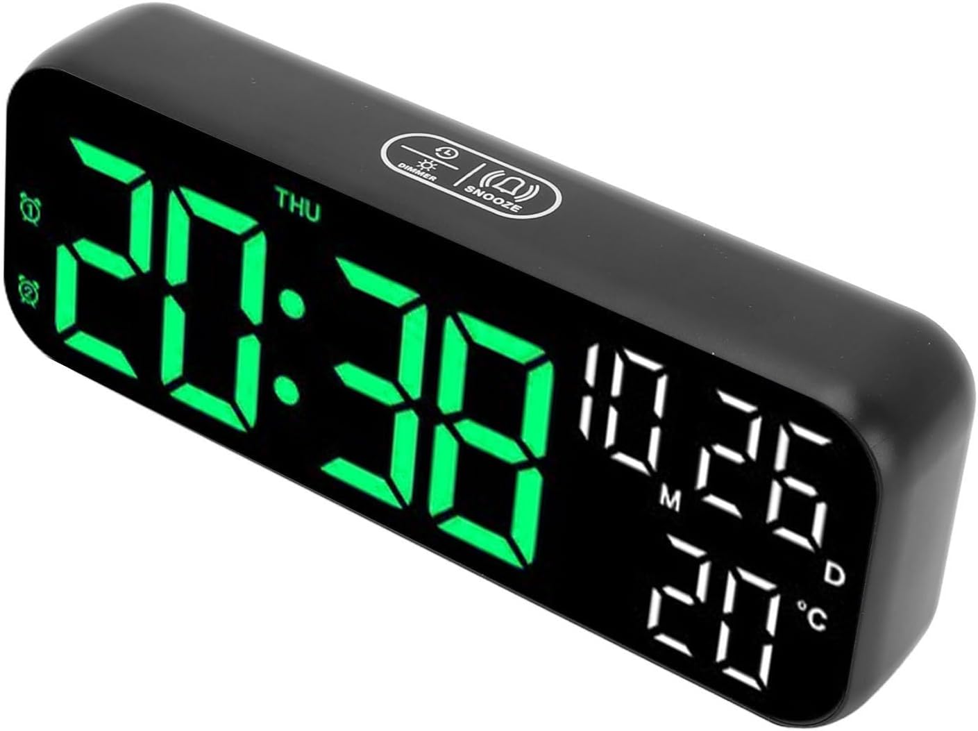 plplaaoo Digital Clock LED Display Voice Control Brightness Adjustable Date Temperature Countdown Timer Alarm Clock for Home Office Bedroom ABS 6.9in (Black Green Lamp)