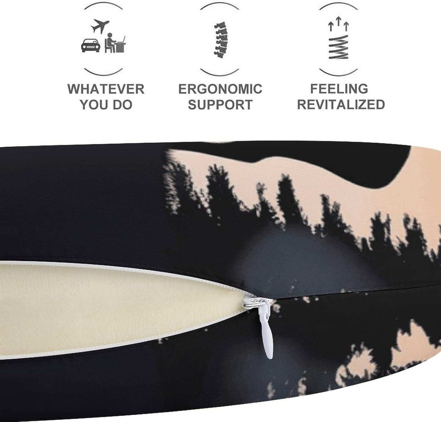 Moose Mountain Pine Tree Wilderness Neck Pillow Memory Foam U Shaped Pillows Portable Pillows for Shoulder Travel Head Support Pillow with Concealed Zipper for Airplane Car Home Office