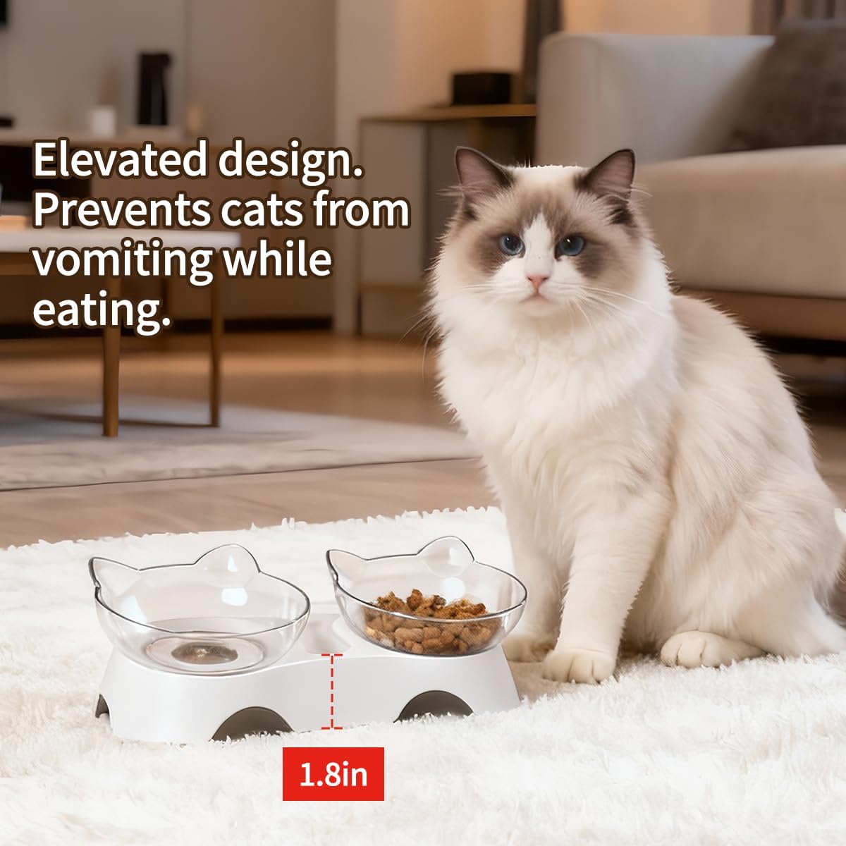 MILIFUN Cat Bowls, Cat Food Bowls Elevated Tilted, Anti Vomiting Kitty Bowl for Puppy and Bunny, Orthopedic for Indoor Cats.