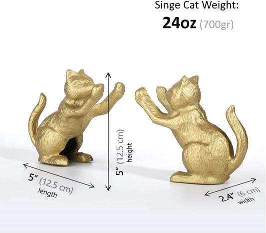 Ambipolar Lucky Cat Decorative Bookend, Heavy Duty Cast Iron, Vintage Shelf Decor, Gold, T3-66