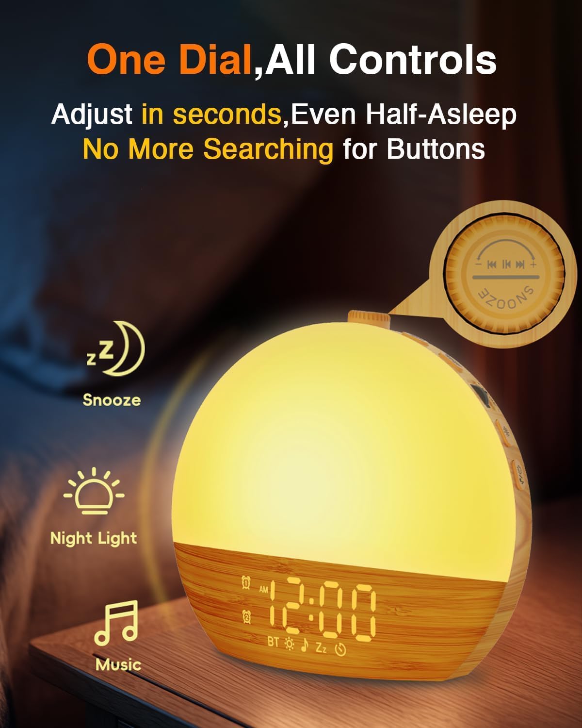 Sunrise Alarm Clock with Sound Machine - Wake Up Light, Wood Grain, Bluetooth, Dual Digital Alarm Clocks for Bedrooms, Adjustable Brightness, 30 Sleep Sounds, White Noise Machine for Baby & Adults