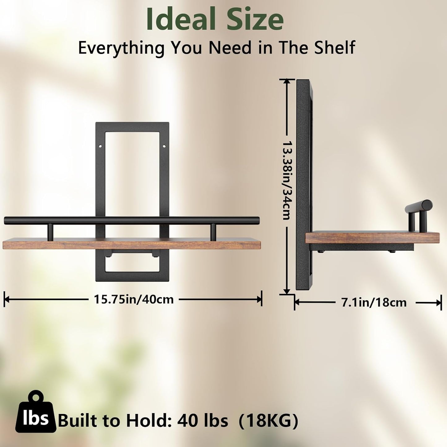 Floating Shelves for Wall to Hold Plants and Small Decor, 15.8 Inch Wall Mounted Shelves Set of 3, Easy to Mount Book Shelf for Bedroom, Living Room, Bathroom, Kitchen, Rustic Brown