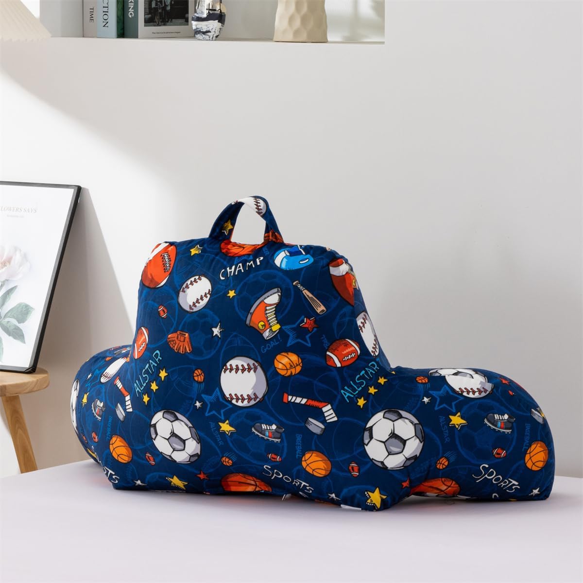 NTBED Sport Ball Collection Printed Reading Pillow Bed Wedge Backrest with Arms, Couch TV Relax Bed Rest Pillow Back Support Cushion for Kids Teens Boys Girls