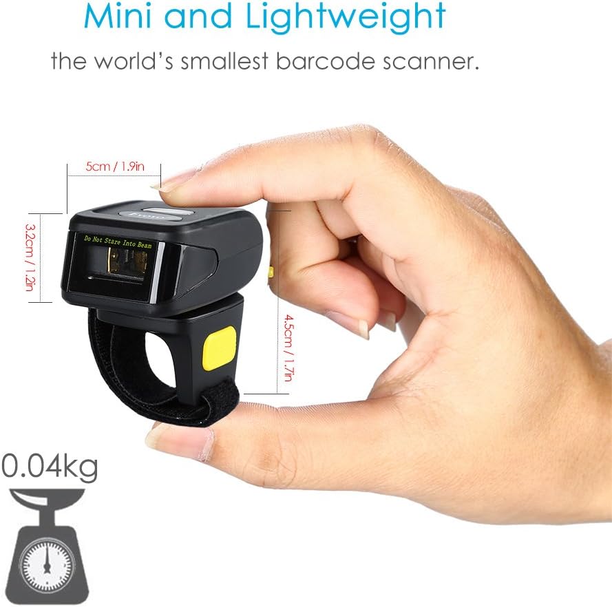 Eyoyo 1D Wireless Wearable Ring Finger Barcode Scanner, Bluetooth & 2.4G Wireless & USB Wired Connection, Portable Mini UPC ISBN Bar Code Reader Compatible with iPhone, iPad, Android, Tablet