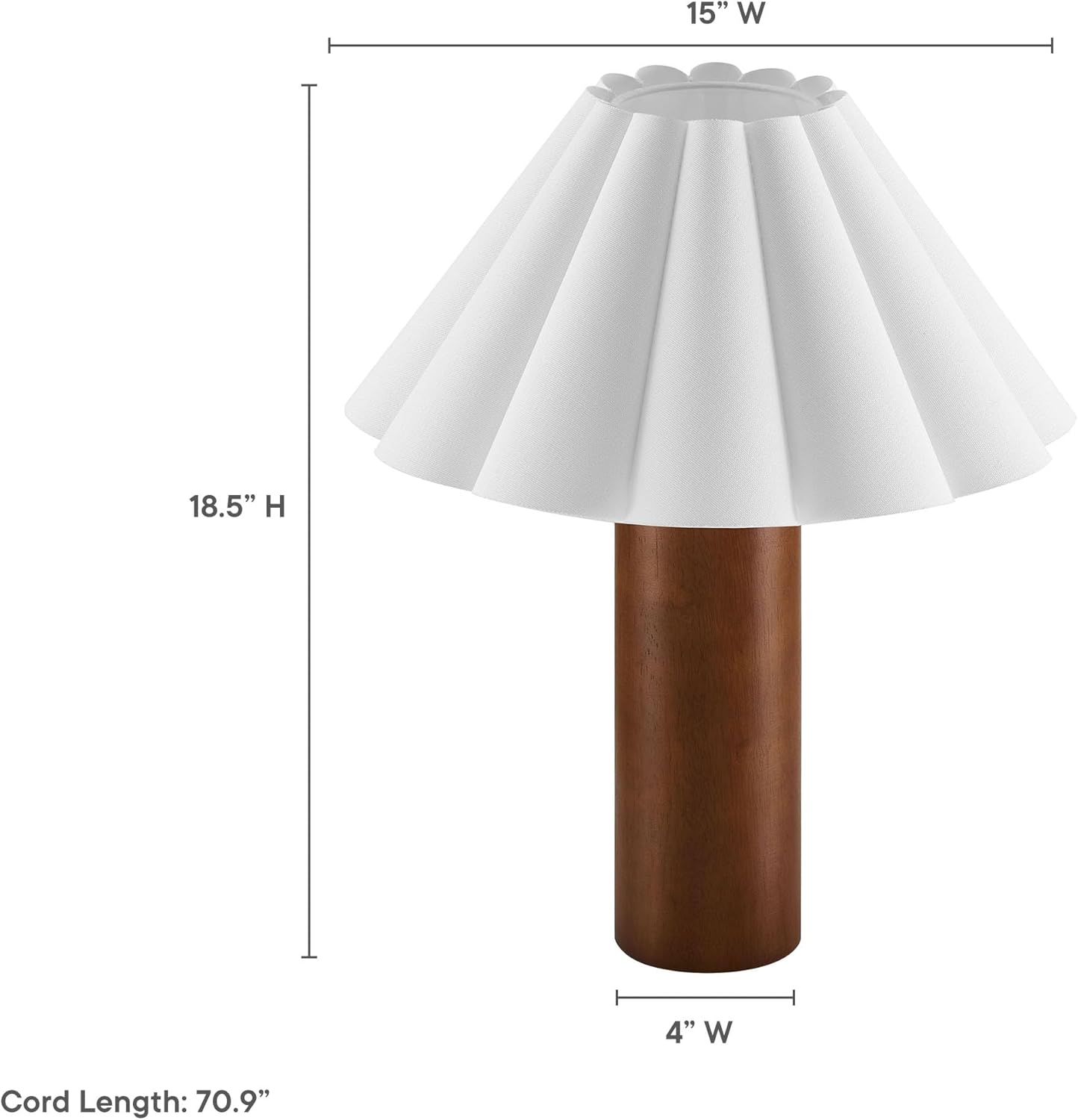 Modway Flora Table Lamp with Pleated Petal Lampshade in Walnut