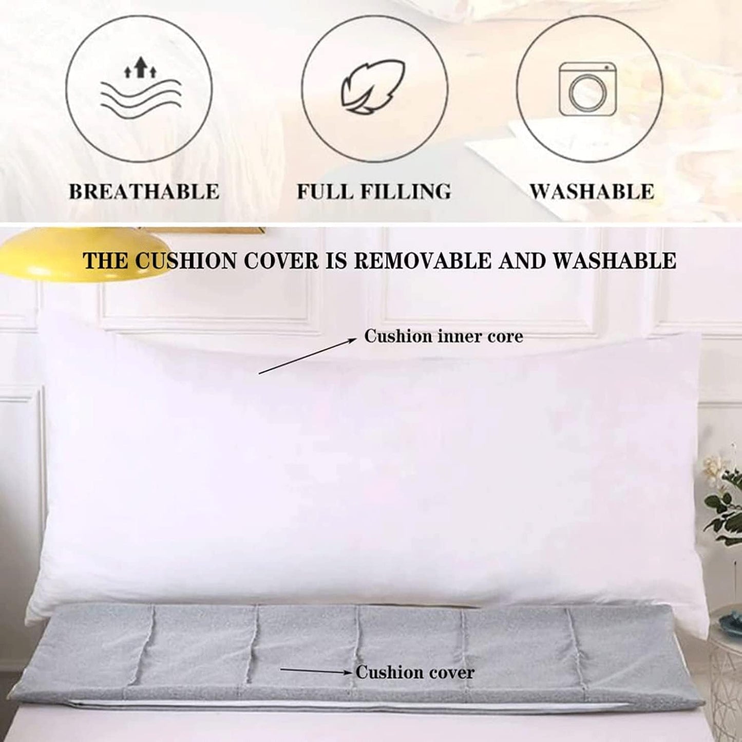 Large Headboard Reading Pillow Bedside Oversized Cushion Backrest Lumbar Pillows Positioning Back Support Bolster(Size:150x22x50cm(59x8.6x19.6),Color:White)