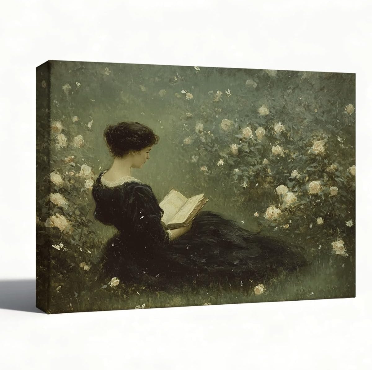 RTVJTERQ Vintage Oil Painting Wall Art, Woman Reading in Rose Garden, Romantic Figurative Fine Art Decor for Bedroom Living Room Study, Classic European Style, Timeless Aesthetic, 8x10 Inches