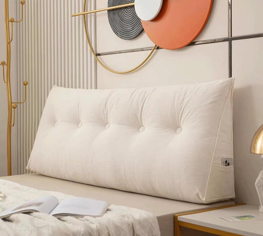Headboard Pillow Triangular Twin Wedge Pillow for Headboard Headboard Positioning Support Reading Backrest Pillow for Day Bunk Backrest Support Removable Cover(Size:120x50x20cm,Color:White)