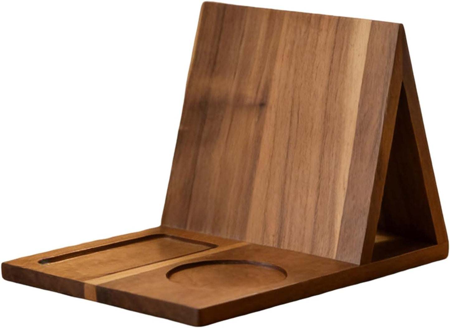 Book Rest - Wooden Triangle Book Stand with Cup and Phone Slot, Page Holder Display for Home Decor, Bedroom, Living Room, Office, School, Desk, Nightstand