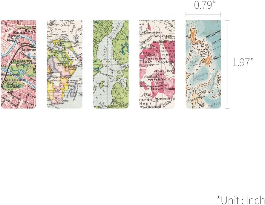 Monolike Magnetic Bookmarks Vintage Maps, Set of 5