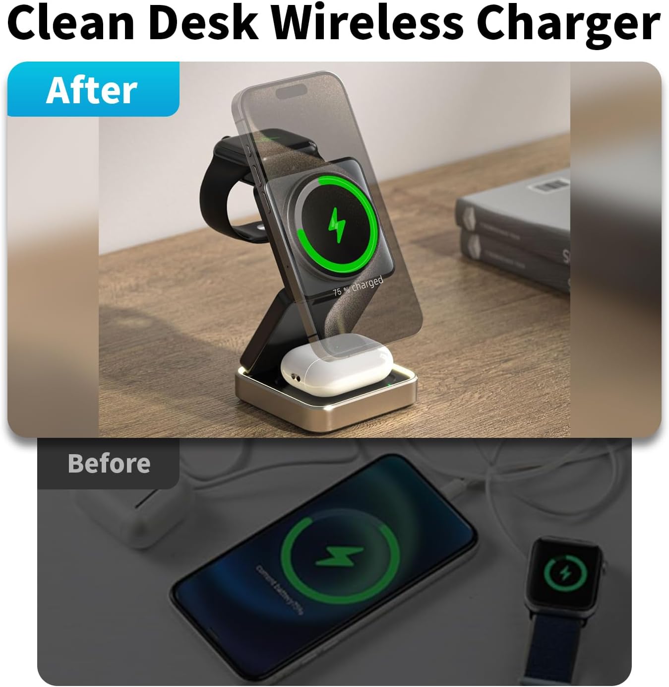 Portable 3 in1 Magsafe Wireless Charger Station for Apple iPhone, Multiple Devices, Foldable Travel Charging Stations, Magnetic Fast Charger with Light for iPhone 12-16 Series for Apple Watch & Airpod