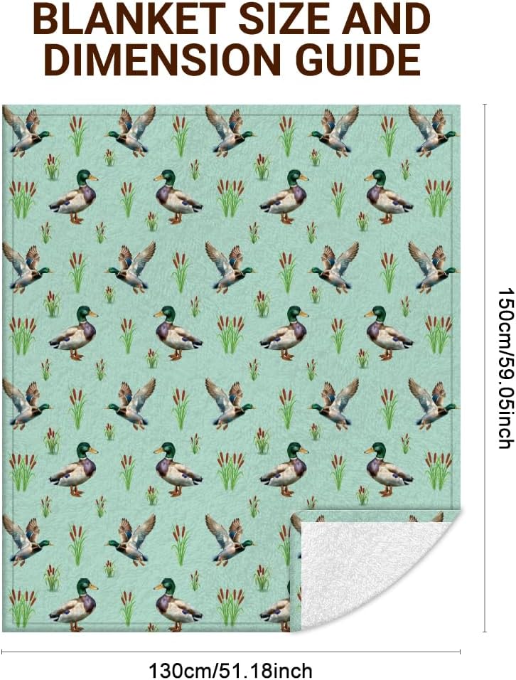 WADORN Wild Mallard Duck Throw Blanket, 500GSM,Cozy Soft Ducks Reeds Throw Blanket Fuzzy Flannel Fleece Animal Blankets Decorative Duck Lover Gifts for Office Living Room Sofa Bed Couch, 59x51 Inch