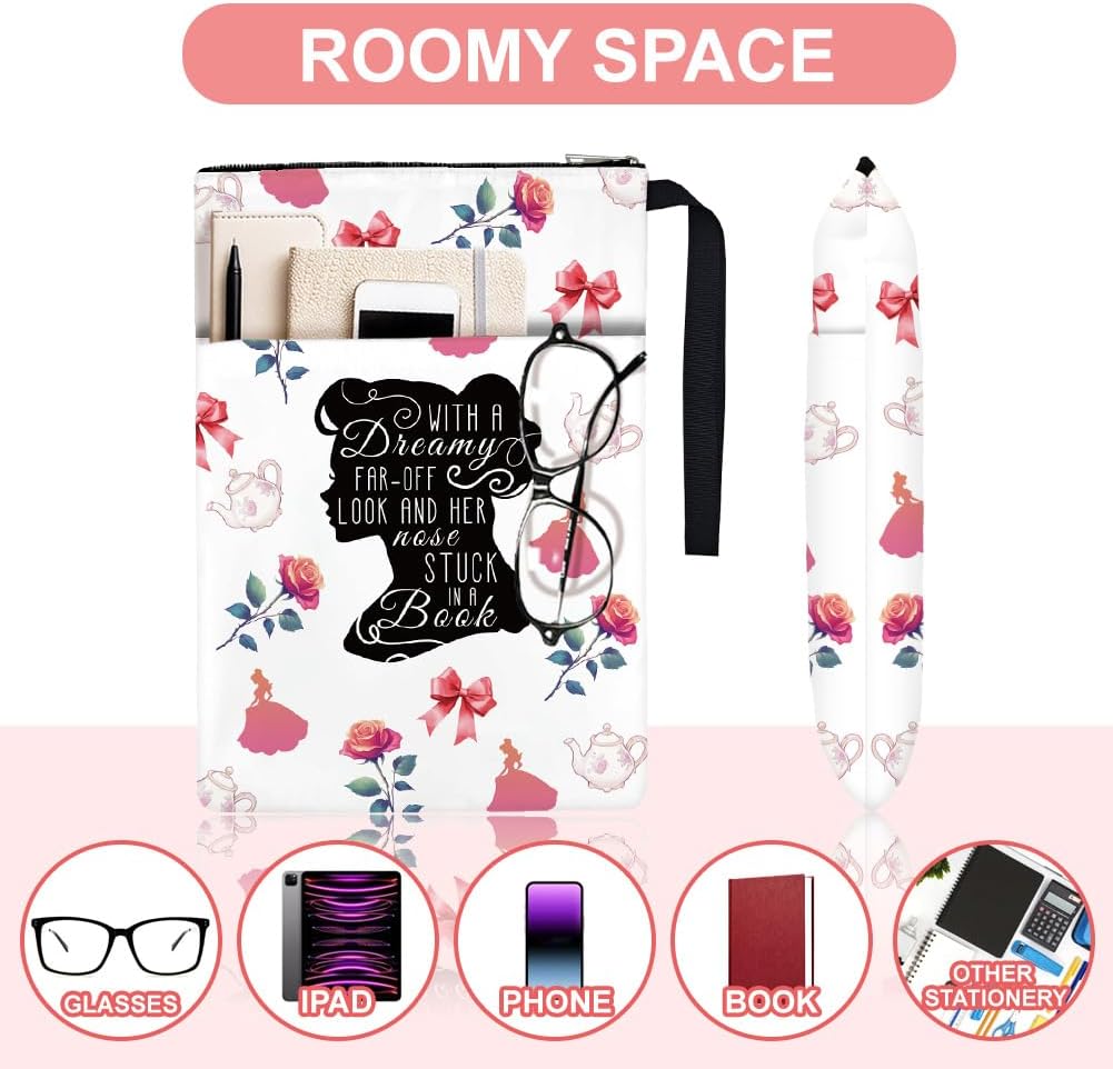 1pc Paperbacks Book Covers 13.4x9.45 inch Princess Book Pouches Cartoon Book Sleeve with Zipper and Front Pocket Bookish Books Protectors for Students Teachers