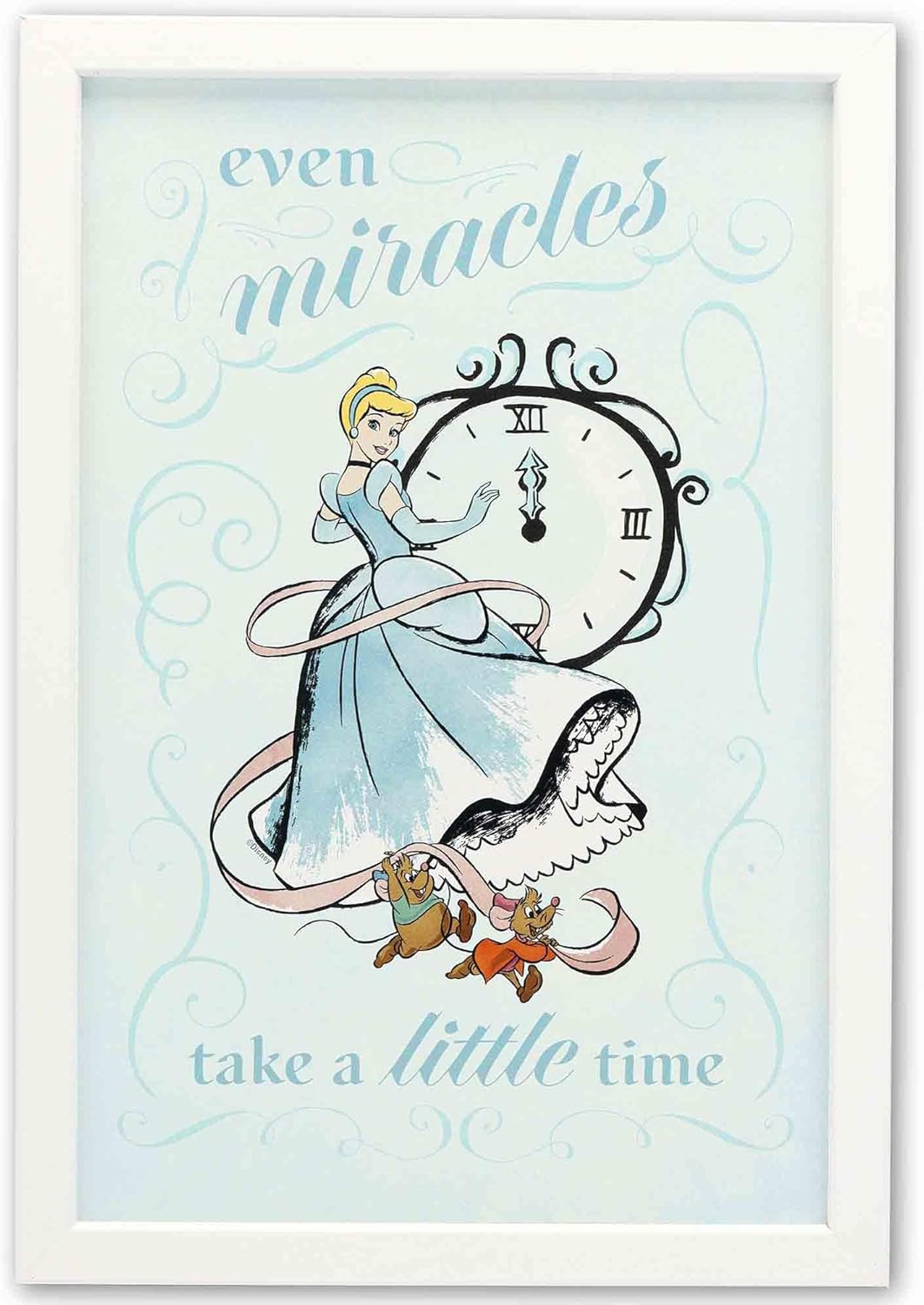 Disney Princess Cinderella Even Miracles Take a Little Time Framed Wood Wall Decor - Inspirational Cinderella Wall Art for Home