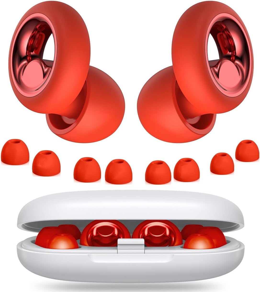Ear Plugs for Sleeping Noise Cancelling, Soft Ear Plugs for Concert, 45dB Reusable for Noise Reduction with 8 Ear Tips, Silicone Hearing Protection Earplugs for Sleep, Work (Red)