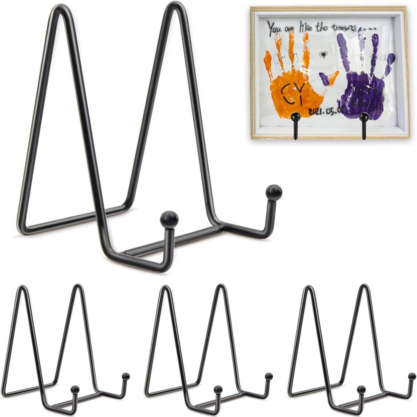 3 Pack 8 Inch Black Metal Display Stands, Plate Holders for Picture Frames, Books, Photos, Small Easels, Decorative Platters, and Tabletop Art