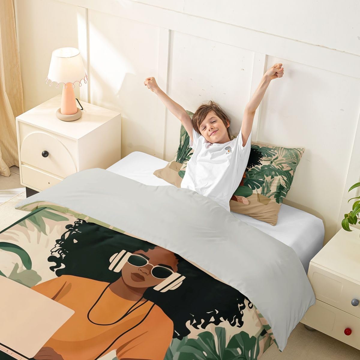 Feelyou Black Woman Duvet Cover Twin Size African American Bedding Set for Boys Girls Reading Comforter Cover Bedroom Decor 2Pcs
