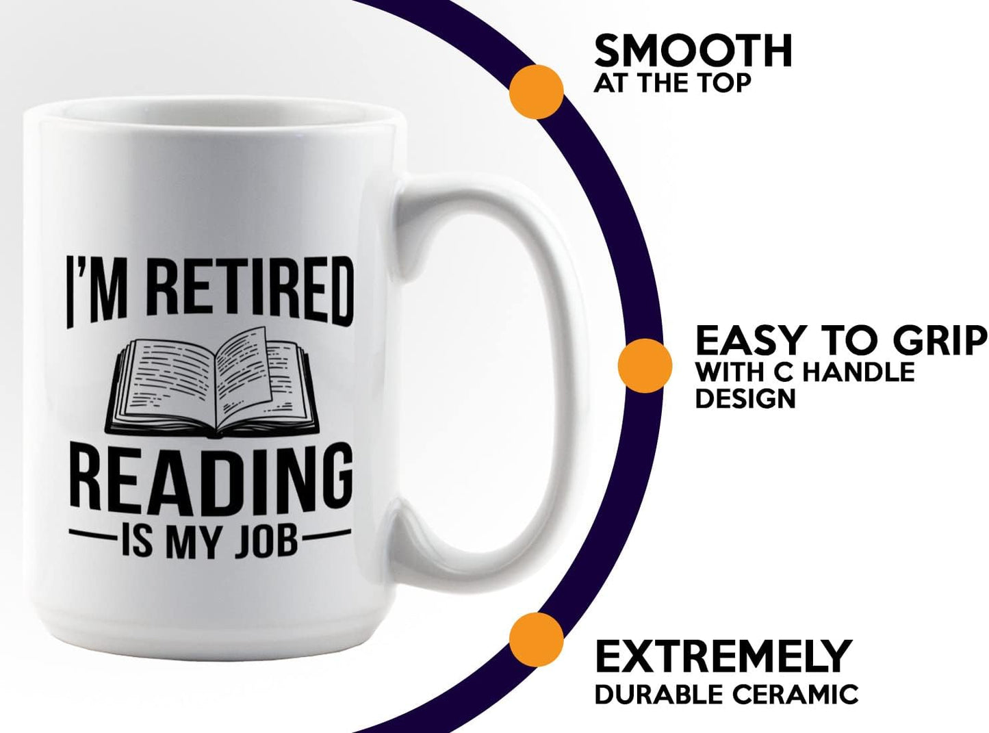 Retired Coffee Mug 15oz White -I'm Retired Reading Is My Job - Funny Hobby For Dad Grandpa Uncle Mom Aunt Librarian Book Lover Reader Author Journalist Writer
