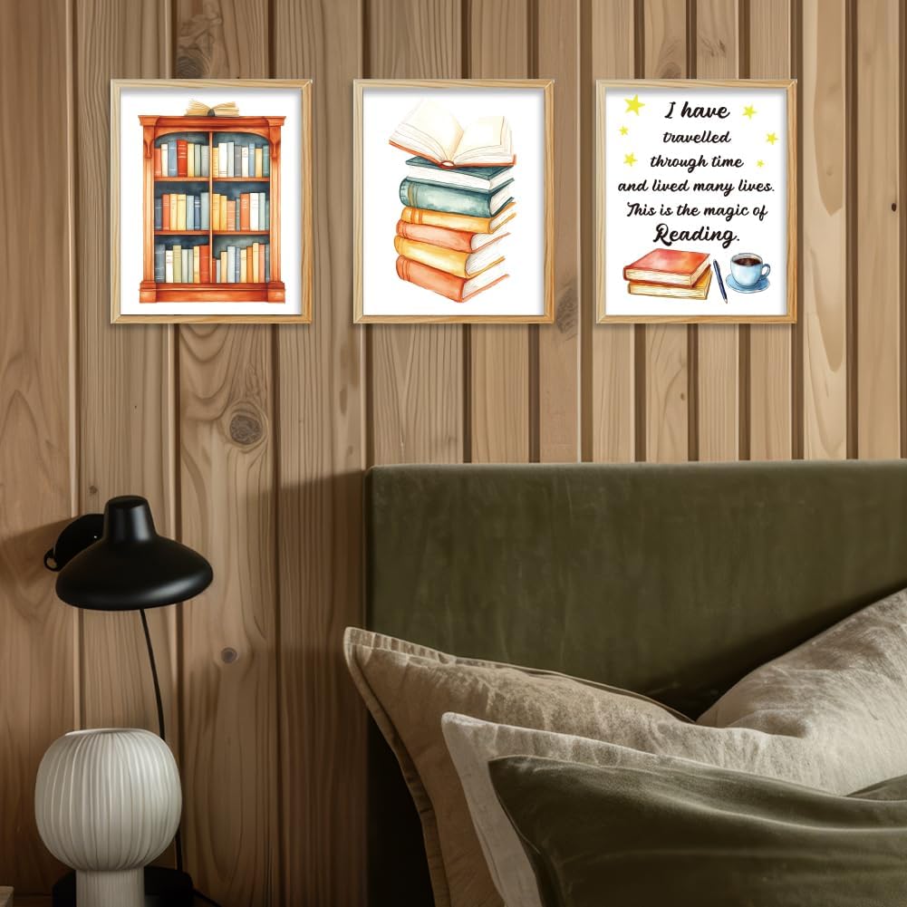 WEBEEDY 9 Styles Inspiring Reading Book Decor Books Wall Art Prints for Wall Aesthetic Library Decor Unframed Canvas Wall Art for Reading Room Living Room Office Home Book Party Decoration,8x10''