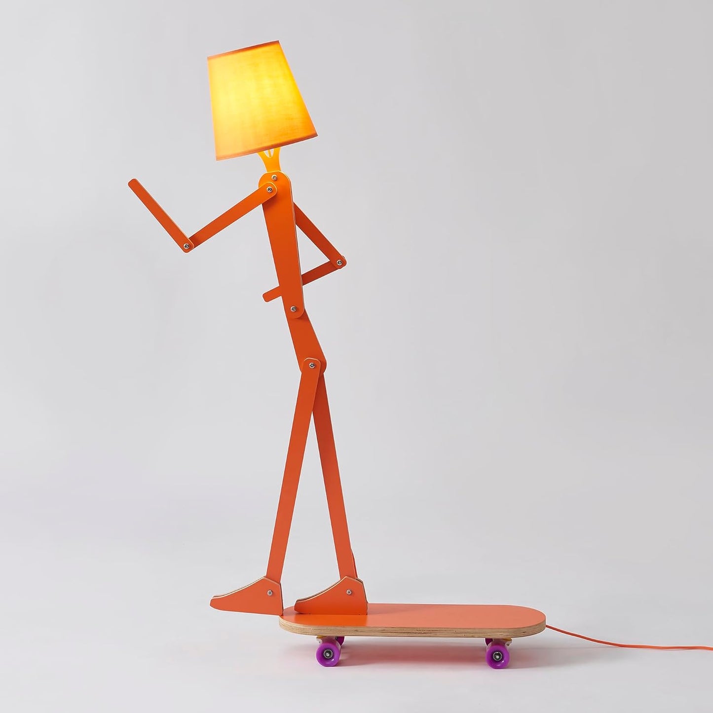 Cool Wood Floor Lamp for Living Room Bedroom Kids Bedside - Unique Office Decorative Corner Reading Standing Swing Arm Light for House Home Gift Ideas - LED Bulb Included (Orange-Skateboard)