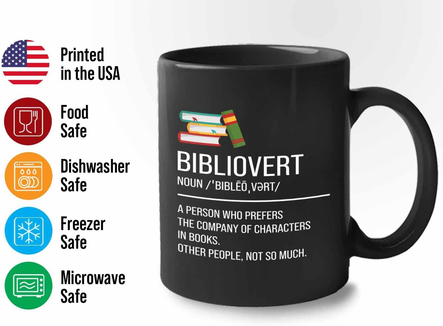 Bubble Hugs Book lovers Coffee Mug 11oz Black - Bibliovert Definition - Author Writer Book Library Editor Introvert Lovers Cat Chill Relax Bookworm Reading