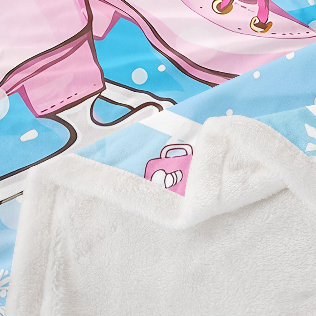 Ice Skate Throw Blanket,Winter Skating Sports Outdoor Games Fuzzy Blanket,Winter Snowflake Romantic Fleece Throws for Bed Couch Sofa,Pink Blue Soft and Breathable,Throw Size (50 x 60 Inches)