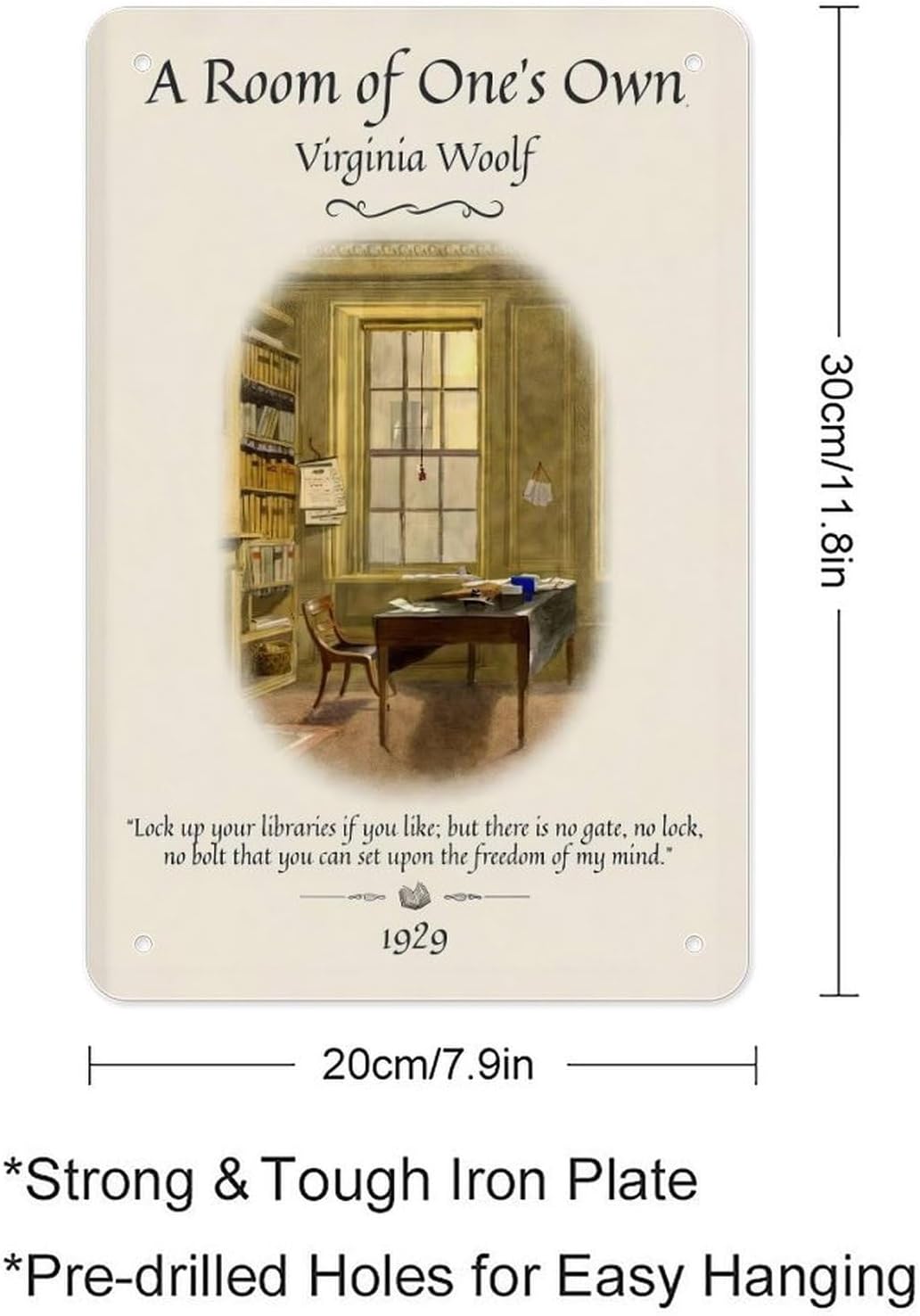 A Room Of Ones Own Virginia Woolf Metal Sign Poster 12x8 Inch Vintage Book Quote Literary Wall Art Feminist Decor Reading Nook Home Office Bedroom Study Classroom Gift