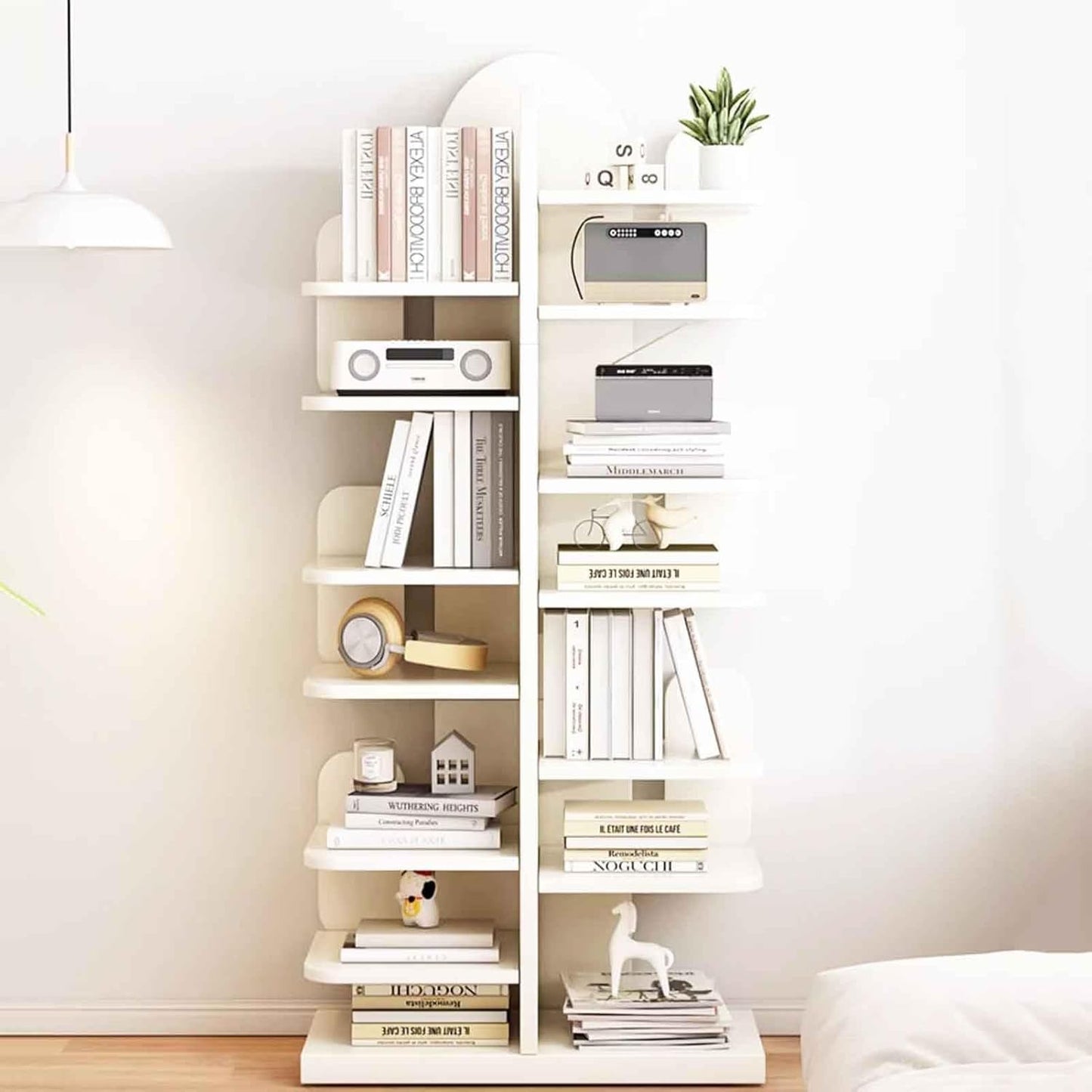 Modern Solid Wood Cactus Tree Bookshelf - Luxury Corner Bookcase, Creative Floor Standing Book Shelf for Home, Living Room, Bedroom, Office, Library Storage