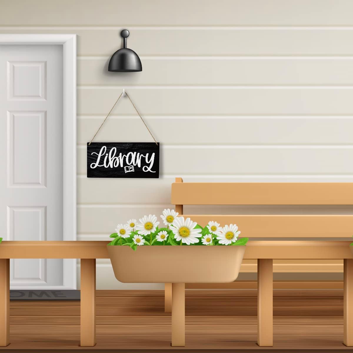Retro Library Sign Wood Wall Art Home Farmhouse Hanging Decor Rustic Fun Black Book Lover Wooden Decorative Plaque for Office House Cafe Outdoor Indoor, 10x5 Inches