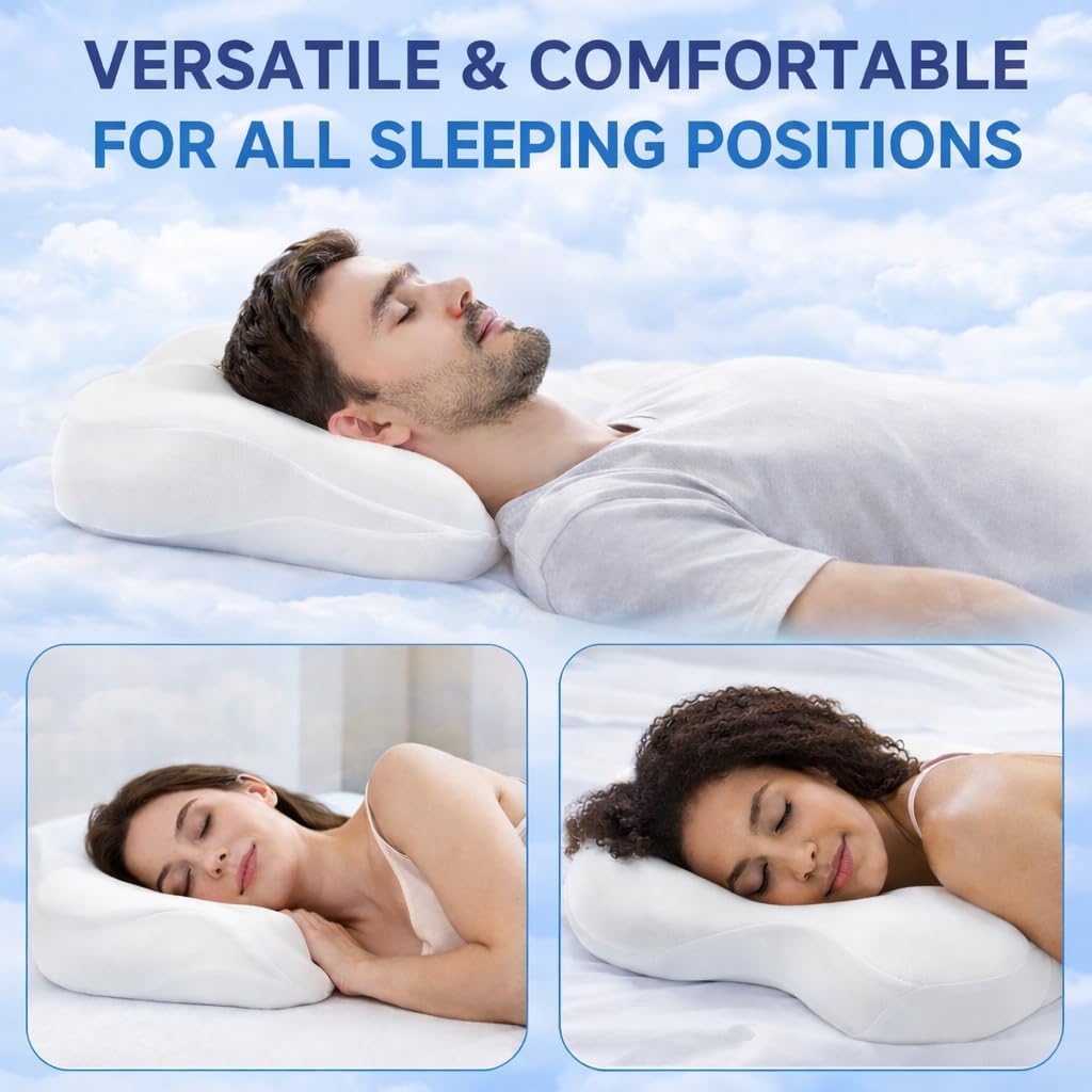 Ergonomic Memory Foam Cloud Pillow,Japanese One-Piece Molded Slow Rebound Design for Cervical Neck Relaxation & Support,Sofa,Bed Reading,Pregnancy,Side Sleepers,Knee & Leg Support,Travel (White)