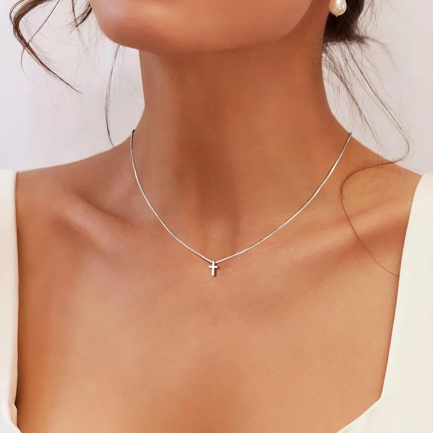 Easter Basket Stuffer Cross Necklace for Women Girls, Dainty 14K Gold Silver Plated Cross Choker Jewelry Non Tarnish Waterproof Cute Simple Small Necklace Christian Baptism Religious Faith Jewelry Gifts